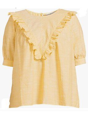 Terra & Sky Women's Ruffle Yoke Woven Blouse Golden Curry Spice, 0X